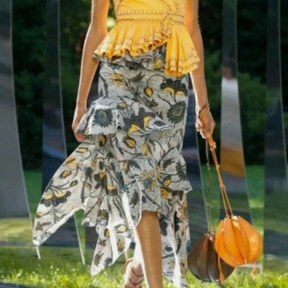 NWOT ULLA JOHNSON Ivette Asymmetric Ruffled Poplin Skirt in Portofino $425